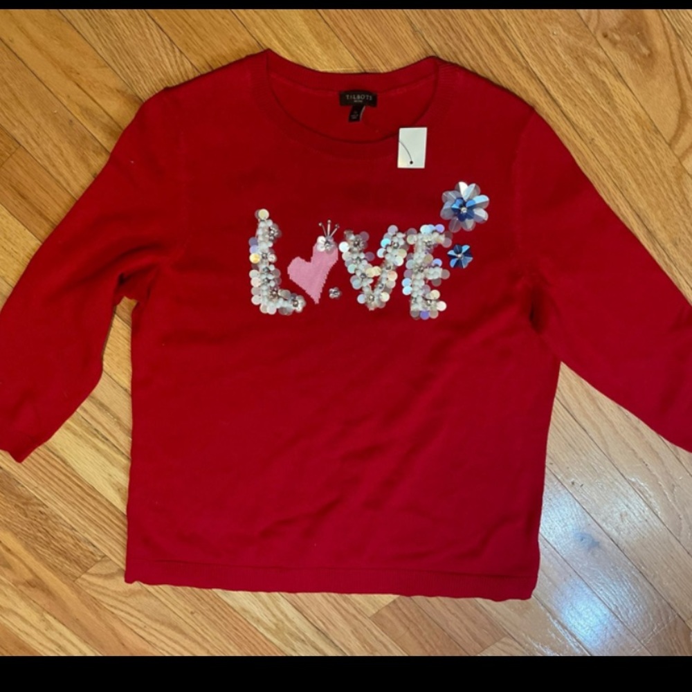 Talbots Love Red sweater embellished sequins women or girls size SP NWT